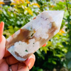 Cherry Blossom Flower Agate Crystal Point: Sakura Gemstone Tower 183.22g