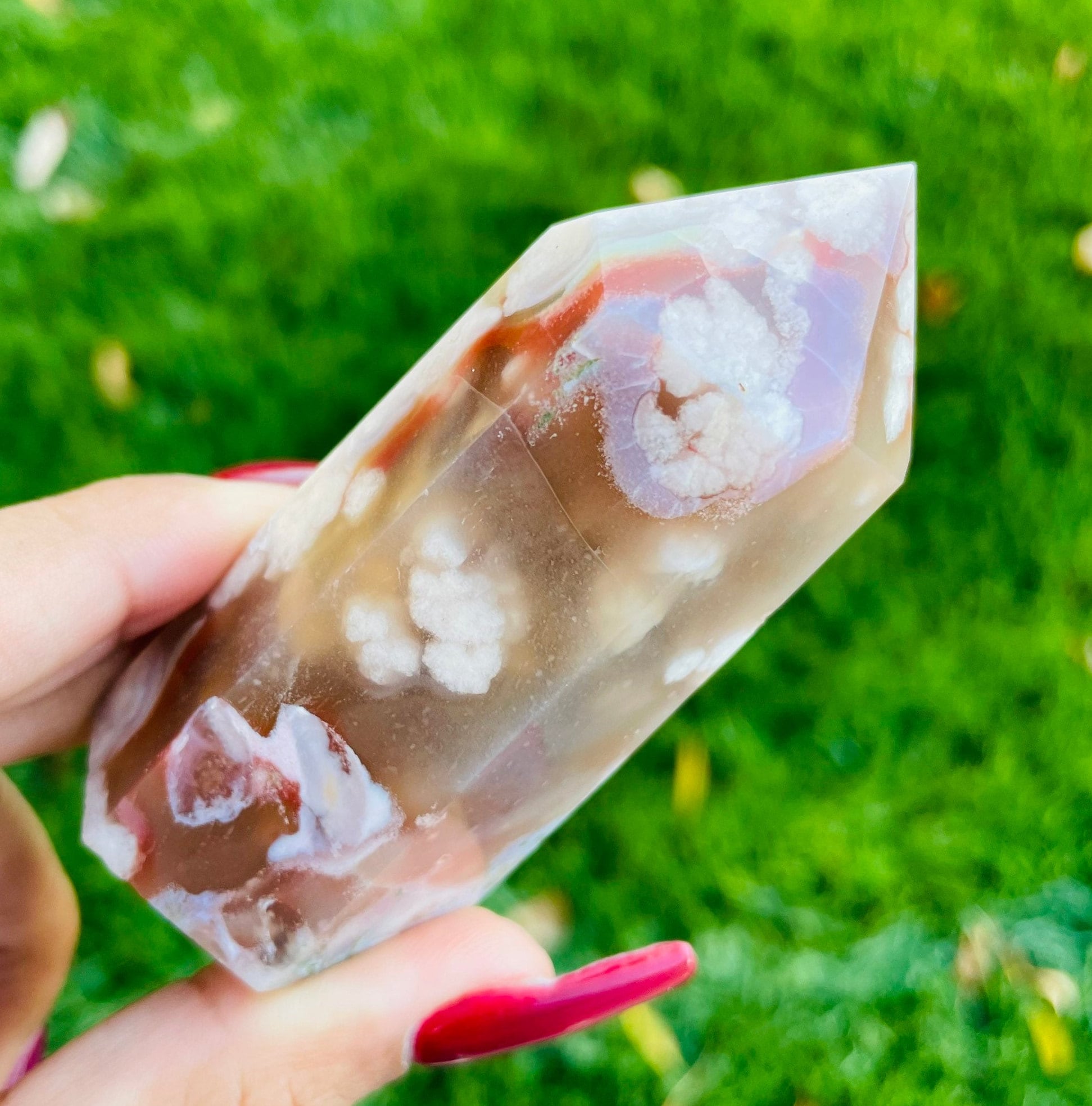 Cherry Blossom Flower Agate Point: Pink & Purple Crystal Tower (130.50g)