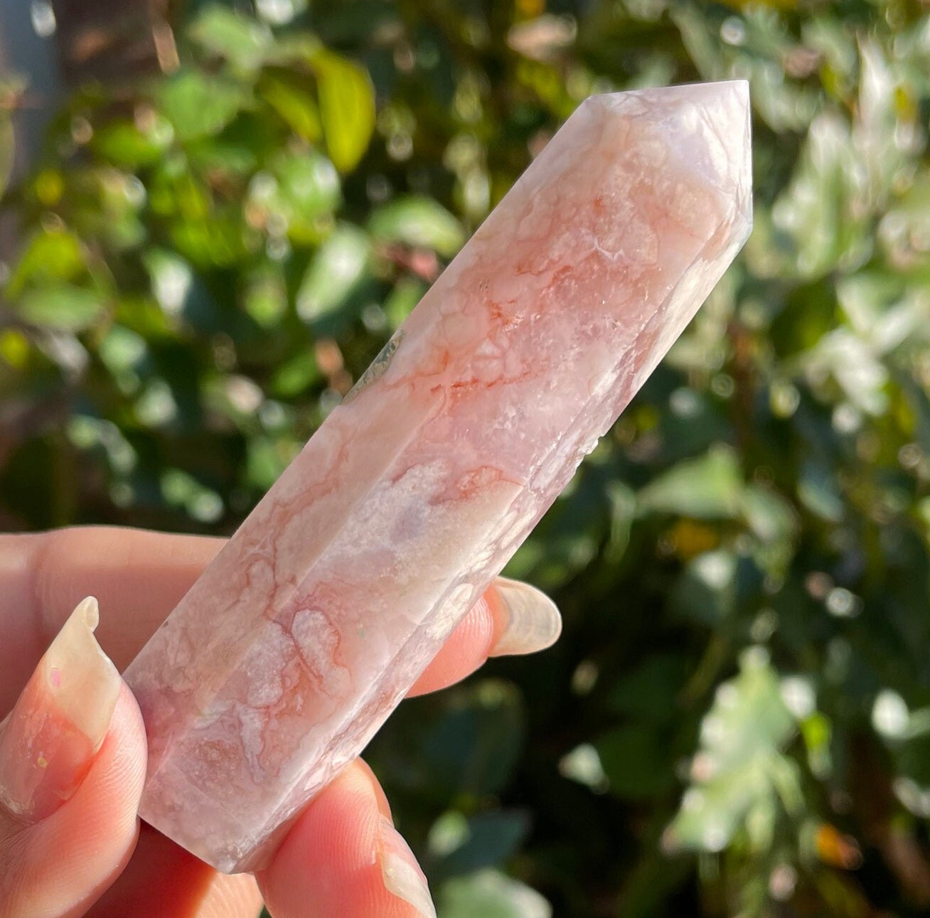 Cherry Blossom Agate Point: Pink Flower Agate Crystal Tower (54.4g)
