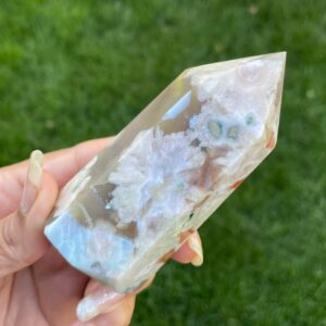 Cherry Flower Agate Crystal Point: Sakura Gemstone Tower (183.22G)