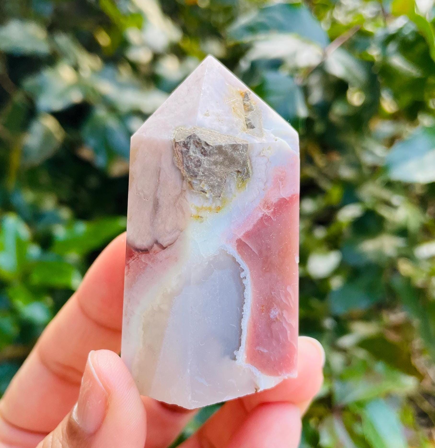 Cherry Flower Agate Point (100g) Crystal Tower Cream Pink Orange Brown Flower Agate Gemstone  #12
