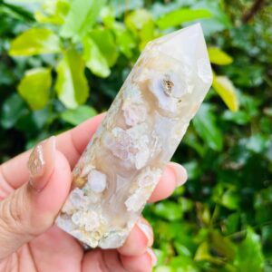 Cherry Flower Agate Point: Pink & Green Crystal Tower (82mm Tall