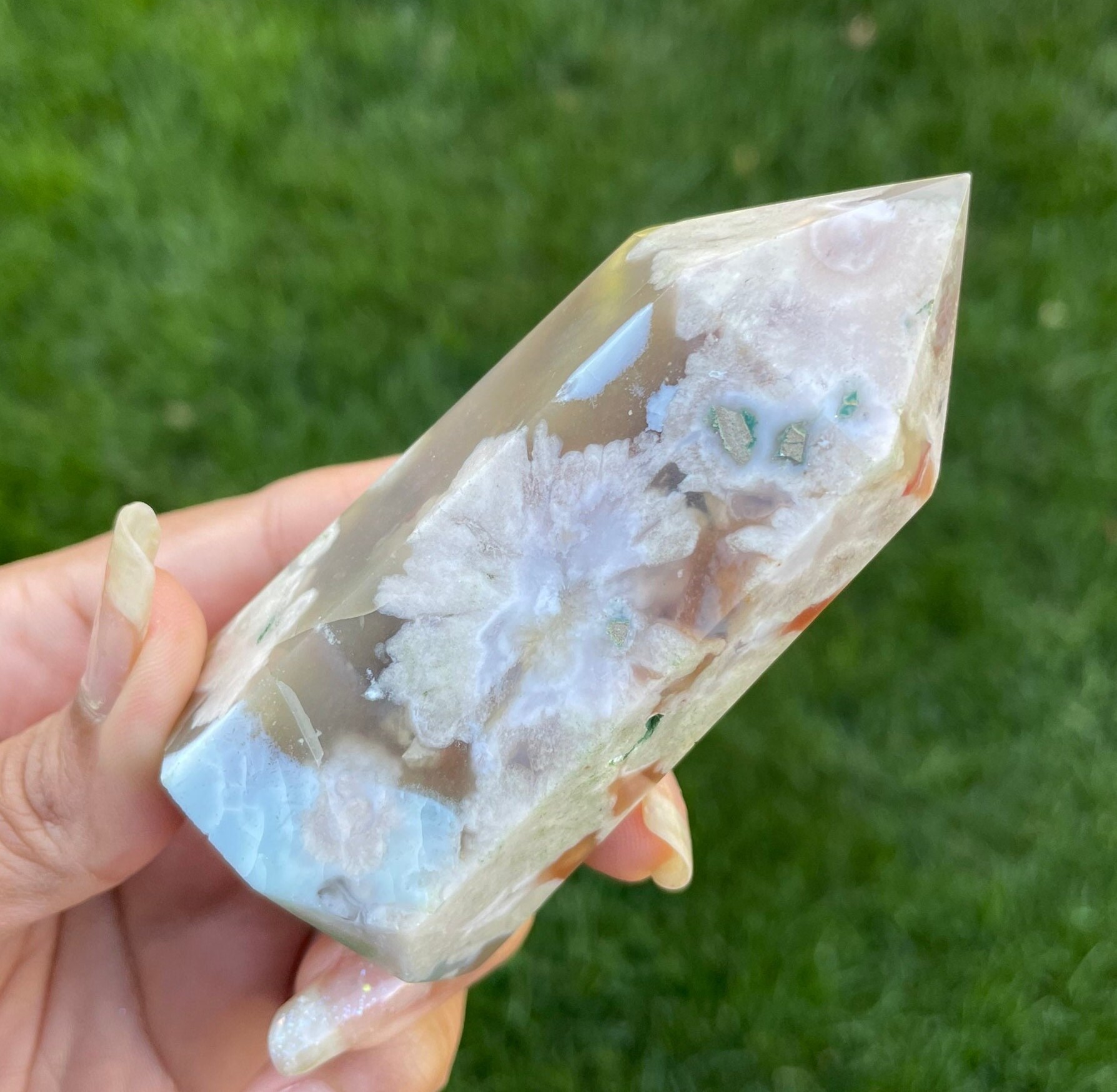 Cherry Flower Agate Crystal Point: Sakura Gemstone Tower (183.22g) Cherry Flower Agate Crystal Point: Sakura Gemstone Tower (183.22g)