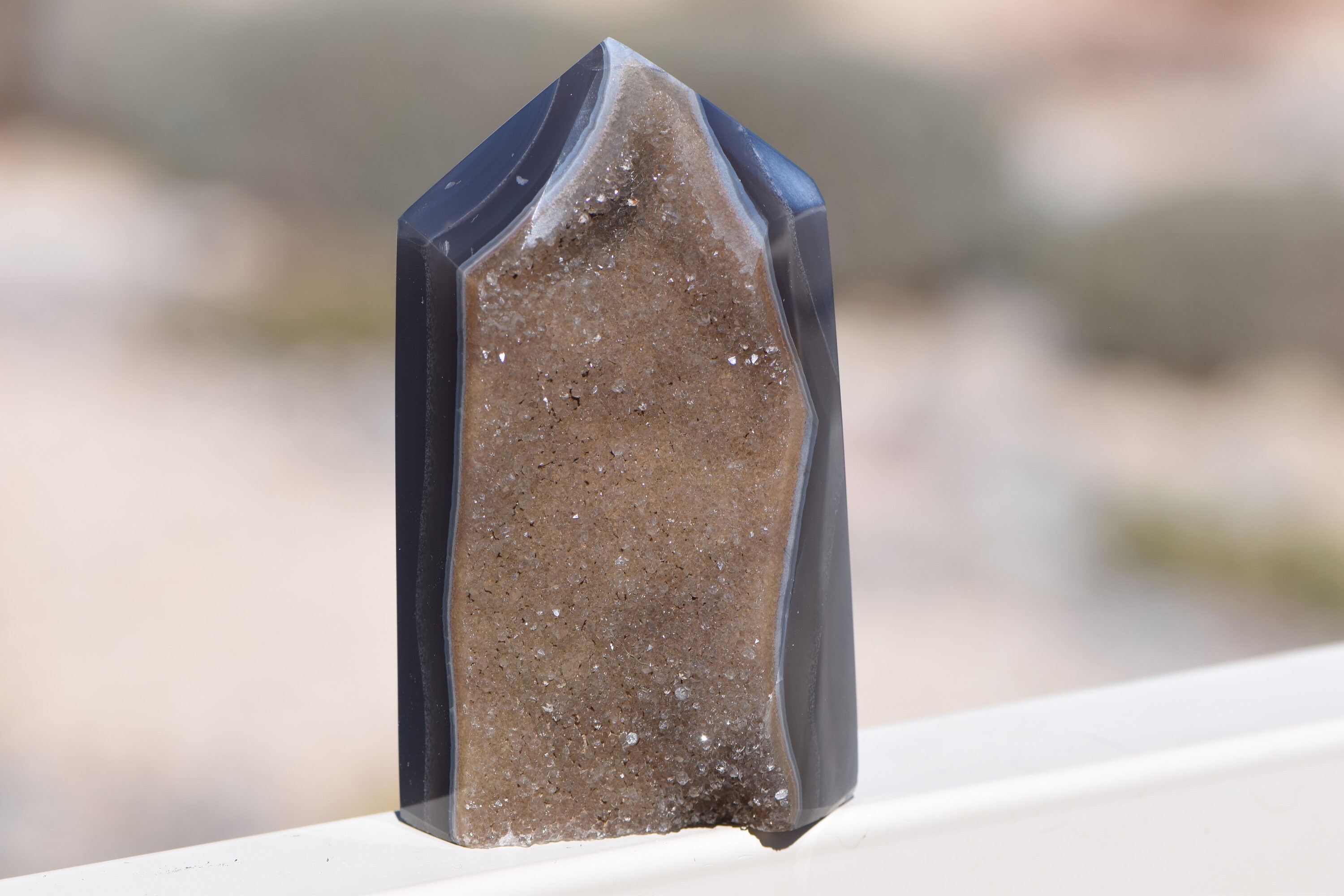 Druzy Brown Quartz Over Agate Tower Druzy Brown Quartz Over Agate Tower