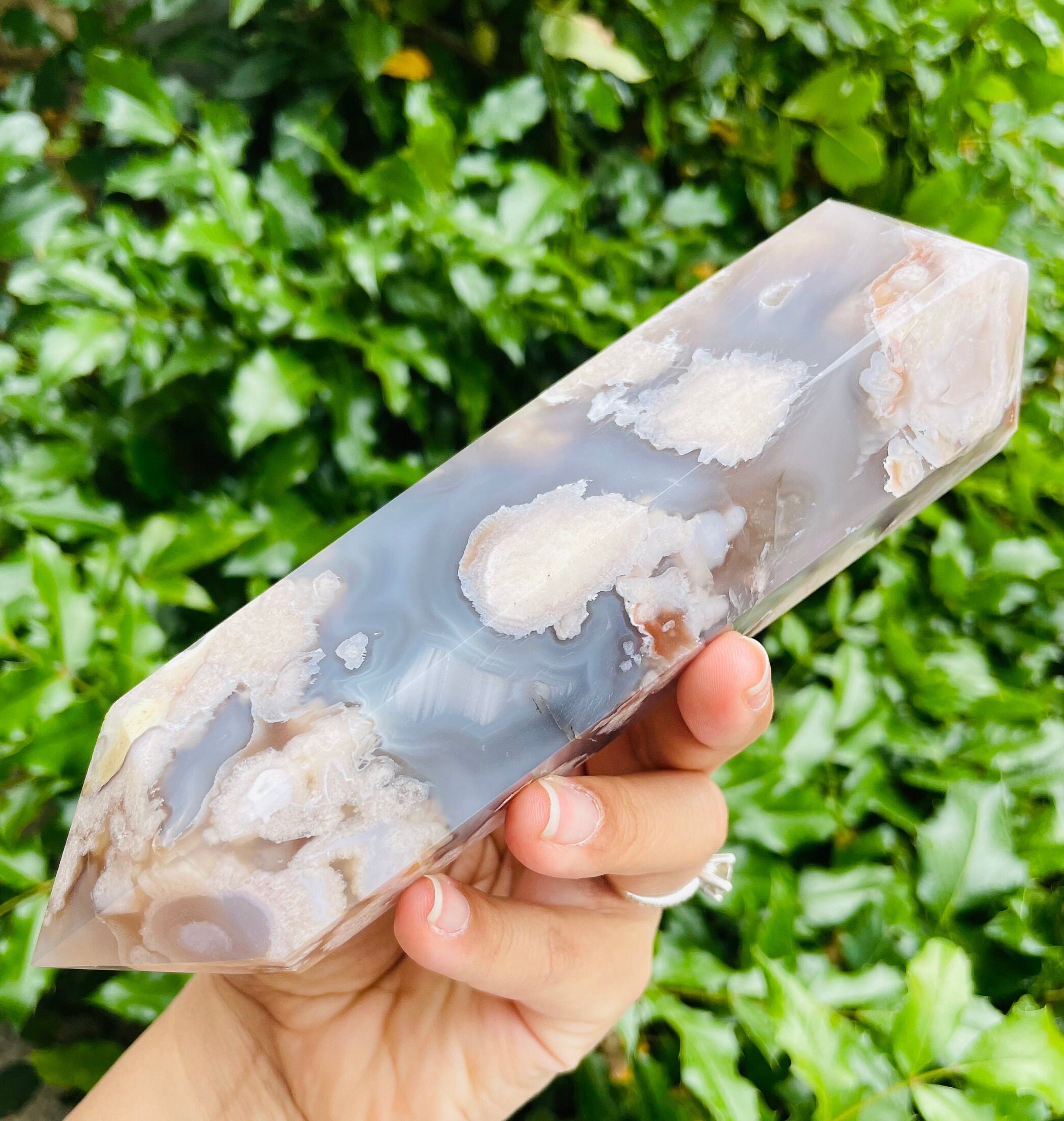 Flower Agate Crystal Tower (678g): Purple, Blue, Gray Gemstone