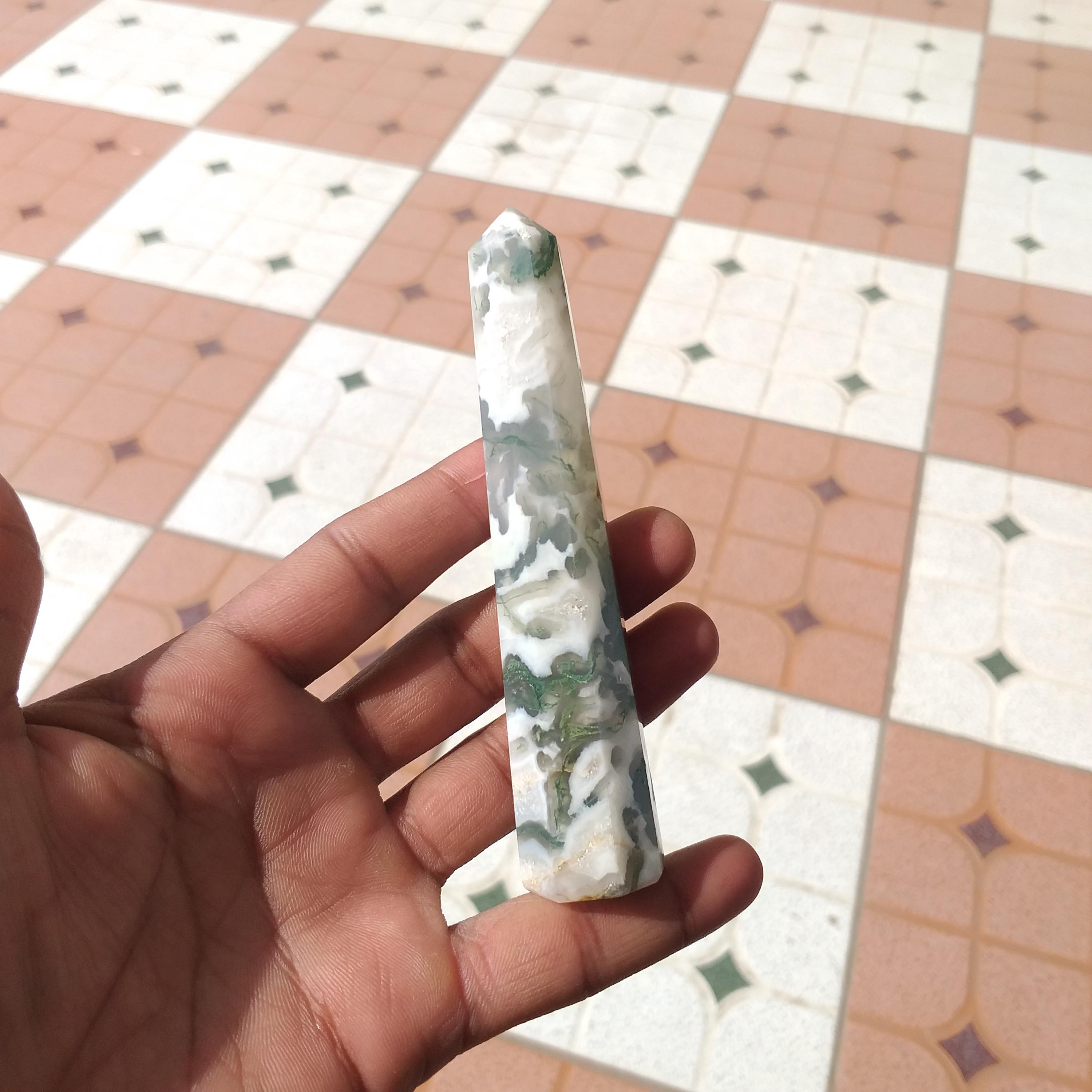 Handmade Tree Agate Gemstone Tower, Polished Healing Crystal Point 4.8'' Inch
