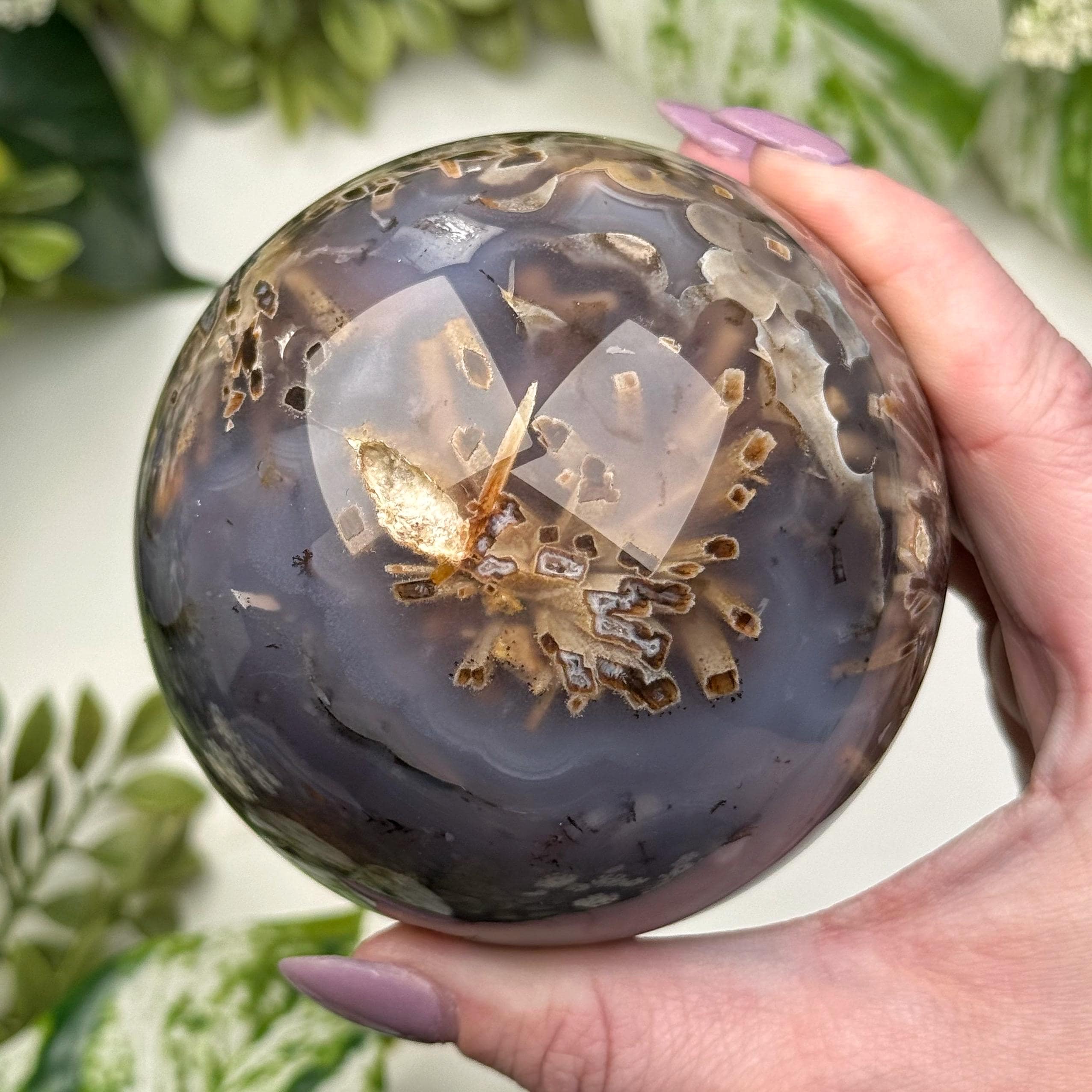 Stick Agate Sphere | 80mm | - #3 (polished Brown Crystal Ball, Root Chakra, Healing Stone, Grounding)