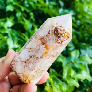White Flower Agate Point: Polished Gemstone Crystal Tower (85mm) 135.8g