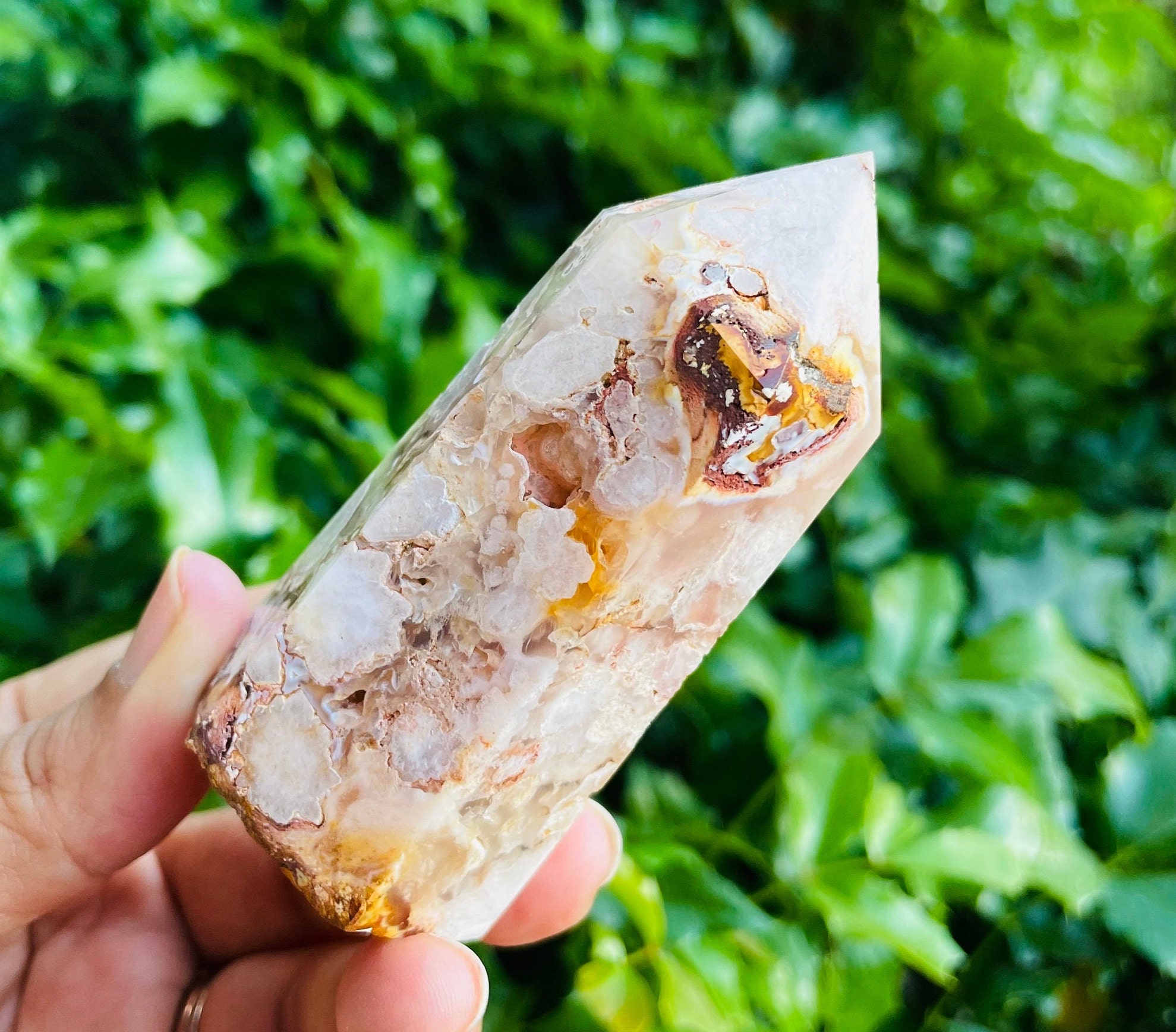 White Flower Agate Point: Polished Gemstone Crystal Tower (85mm) 135.8g