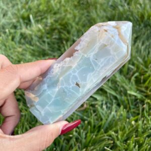 Xxl Green Flower Agate Crystal Point Tower (360.55g) *imperfect
