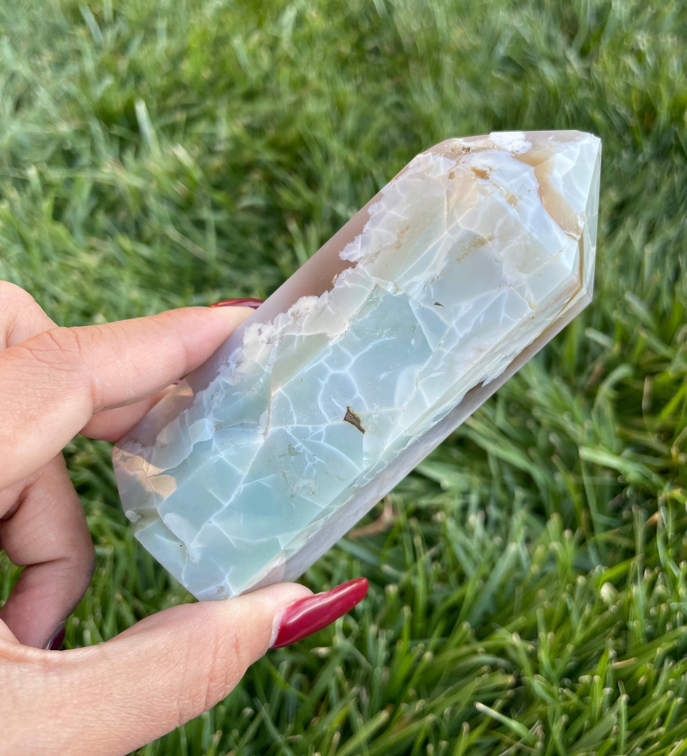 Xxl Green Flower Agate Crystal Point Tower (360.55g) *imperfect