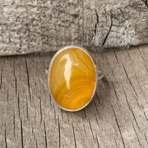 Bright Canary Yellow Oval Agate Sterling Silver Ring | Yellow Gemstone Ring | Gifts For Her | Made To Order | Boho | Agate Ring