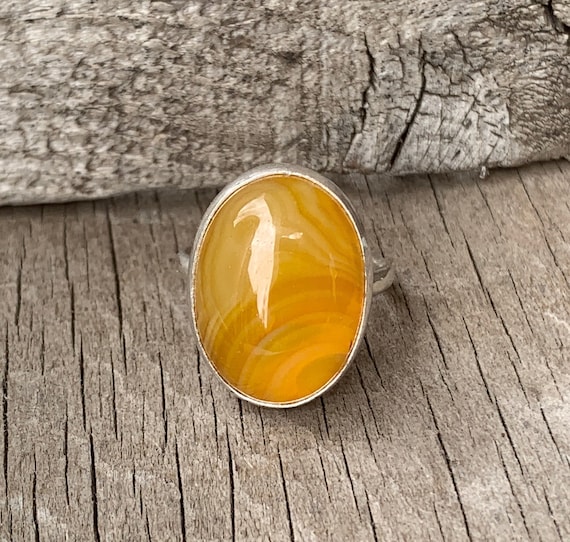 Bright Canary Yellow Oval Agate Sterling Silver Ring | Yellow Gemstone Ring | Gifts For Her | Made To Order | Boho | Agate Ring Bright Canary Yellow Oval Agate Sterling Silver Ring | Yellow Gemstone Ring | Gifts For Her | Made To Order | Boho | Agate Ring