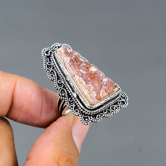 Crazy Lace Agate Ring: Vintage Sterling Silver Statement Jewelry, Size 8.5