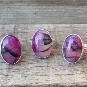 Dainty Small Oval Purple Black Veined Dragon Agate Sterling Silver Ring | Dragon Ring | Witchy | Boho | Gifts For Her | Choose Your Size