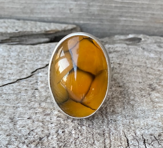 Dark Yellow Dragon Vein Agate Sterling Silver Ring | Agate Ring | Statement Ring | Boho | Gifts For Her