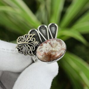 Handmade Crazy Lace Agate Ring: Sterling Silver Butterfly Jewelry
