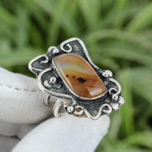 Handmade Montana Agate Ring: Leaf Stone, Sterling Silver, Size 8 Handmade Montana Agate Ring: Leaf Stone, Sterling Silver, Size 8