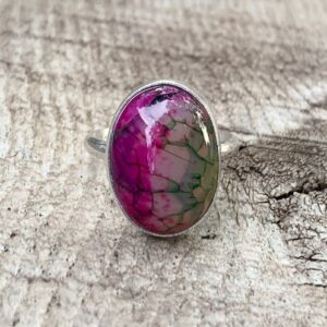 Small Purple Pink Green Veined Oval Dragon Agate Sterling Silver Ring | Agate Ring | Choose Your Gemstone | Boho | One Of A Kind Jewelry