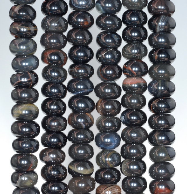 6x3mm Black Agate Gemstone Rondelle Loose Beads 16 Inch Full Strand (80000549-a72)