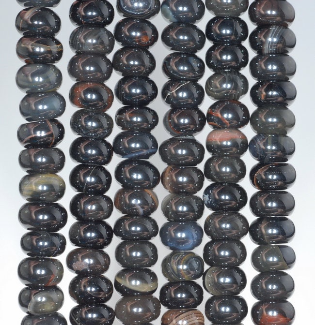 8x5mm Black Agate Gemstone Rondelle Loose Beads 16 Inch Full Strand (80000550-a72)
