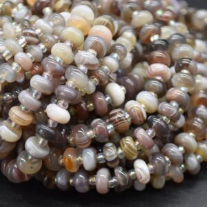 Botswana Agate Gemstone Rondelle Spacer Beads - 6mm, 8mm Sizes - 15" Strand