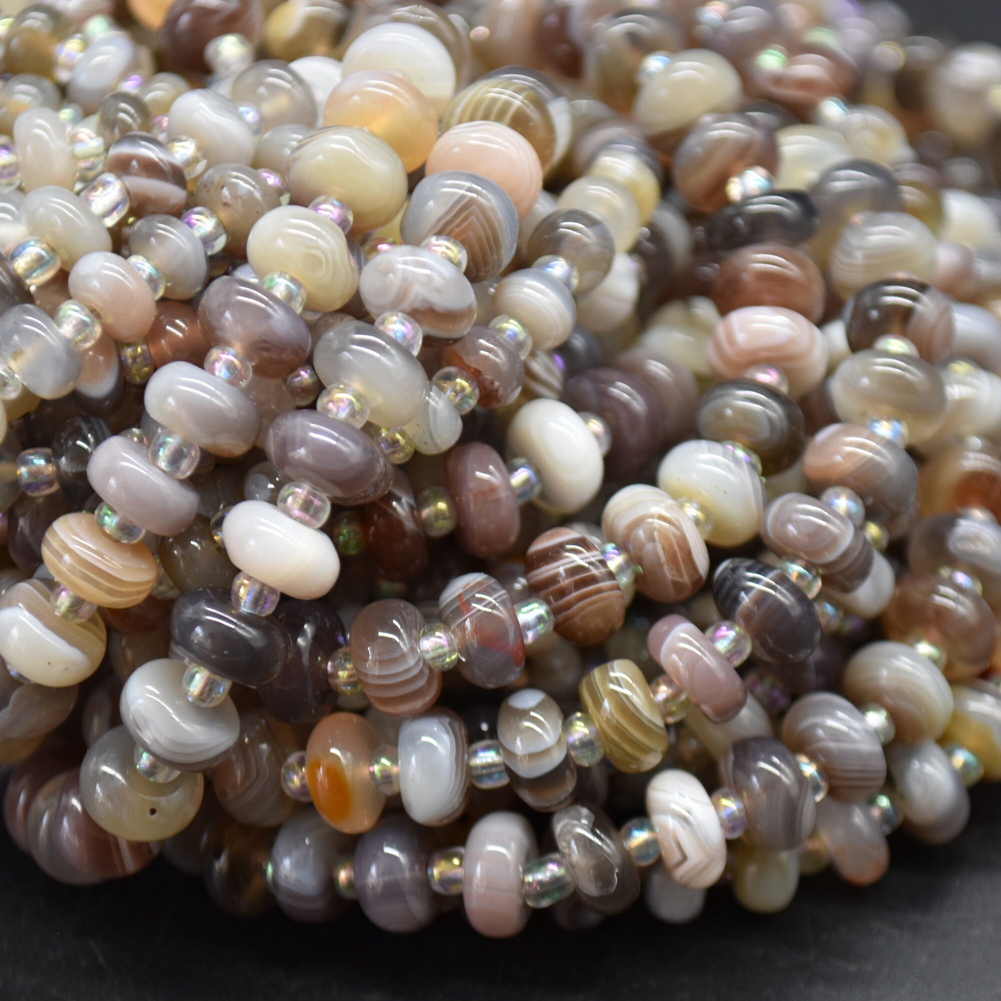 Botswana Agate Gemstone Rondelle Spacer Beads - 6mm, 8mm Sizes - 15" Strand