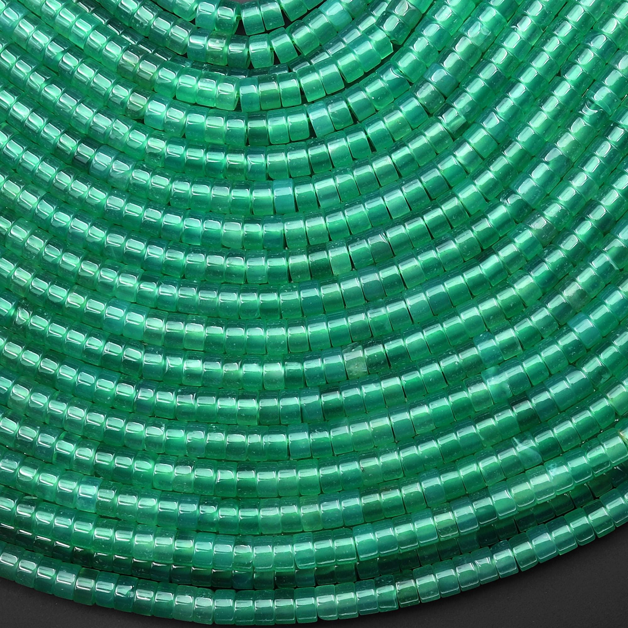 Emerald Green Agate 4mm Heishi Rondelle Beads 15.5" Strand Emerald Green Agate 4mm Heishi Rondelle Beads 15.5" Strand