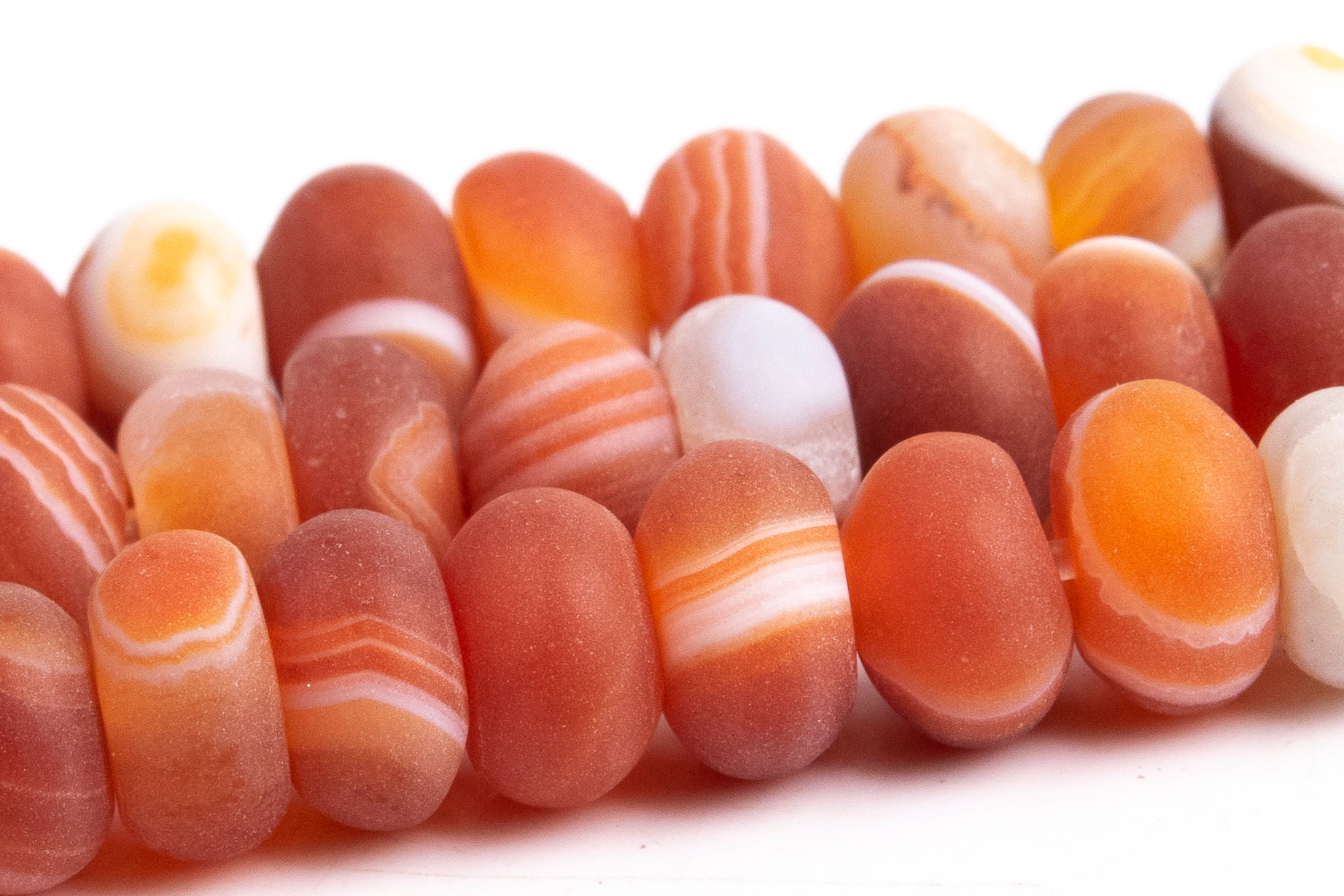 Matte Deep Orange Red Striped Agate Beads Grade Aaa Natural Gemstone Rondelle Loose Beads 6mm 8mm Bulk Lot Options