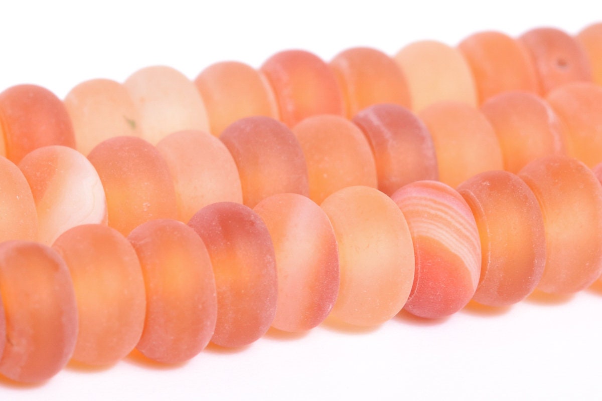 Matte Orange Red Striped Agate Beads Grade Aaa Gemstone Rondelle Loose Beads 6mm 8mm Bulk Lot Options