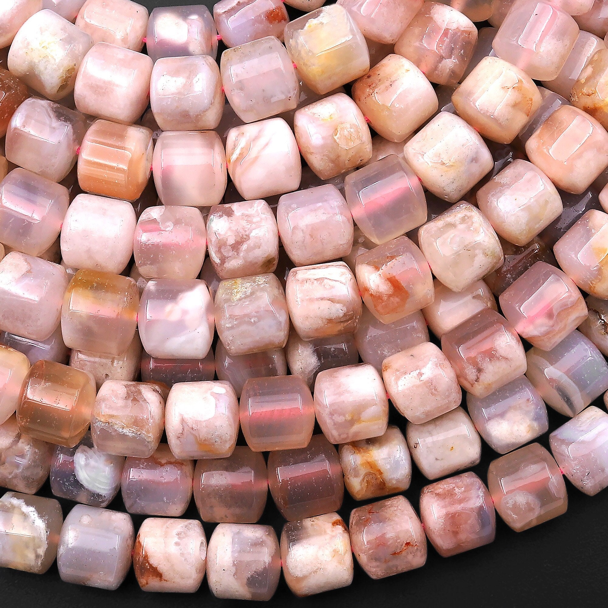Natural Cherry Blossom Agate Short Cylinder Barrel Rondelle Beads Aka Cherry Flower 8mm 10mm 15.5" Strand Natural Cherry Blossom Agate Short Cylinder Barrel Rondelle Beads Aka Cherry Flower 8mm 10mm 15.5" Strand