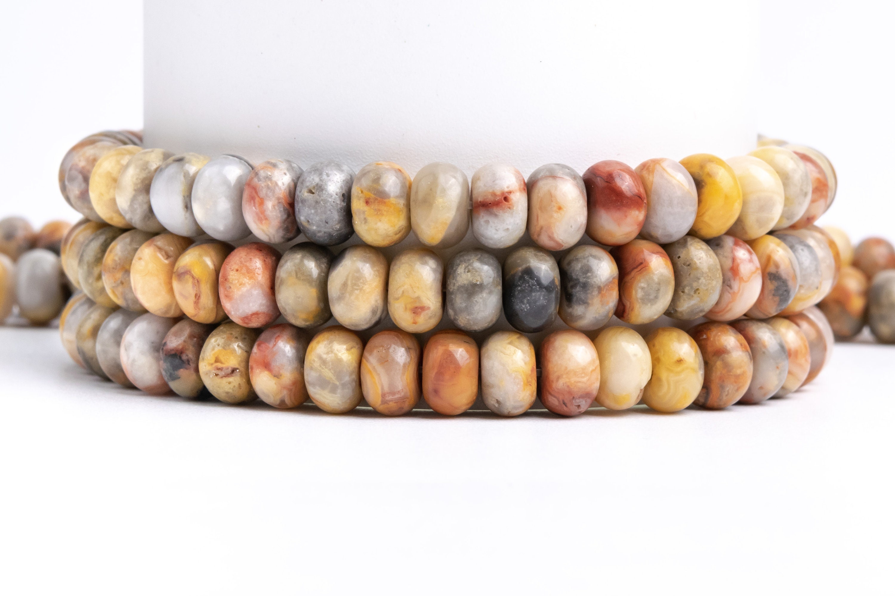 Natural Orange Cream Crazy Lace Agate Gemstone Grade Aaa Rondelle 6x4mm 8x5mm Loose Beads