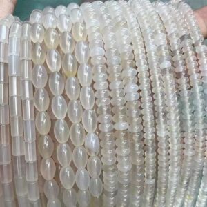 Natural White Agate Rice Mix Shape Beads,white Agate Rice Tube Rondelle Square Beads Supply,one Strand 15"