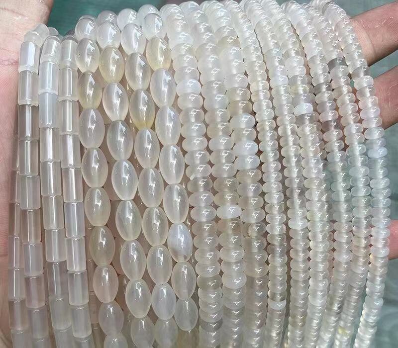 Natural  White Agate Rice Mix Shape Beads,white Agate Rice Tube Rondelle Square Beads Supply,one Strand 15"