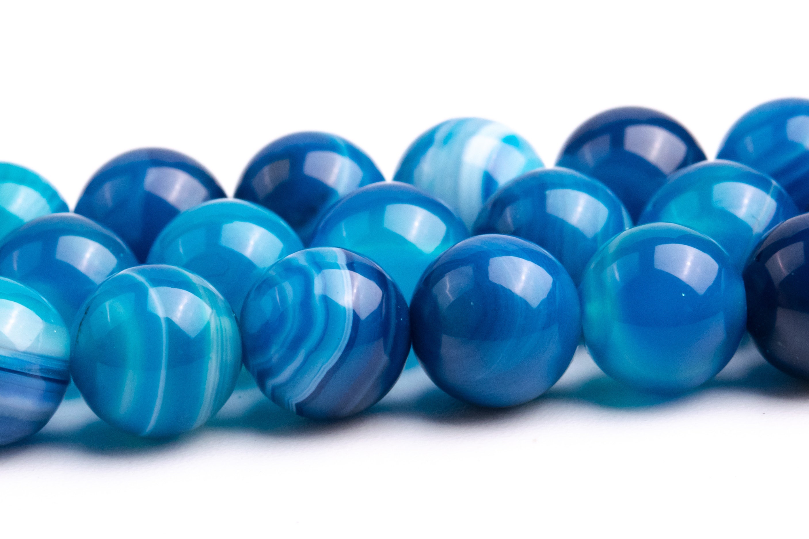 8mm Blue Striped Agate Beads Grade Aaa Gemstone Round Loose Beads 15"/7.5" Bulk Lot Options (122327)