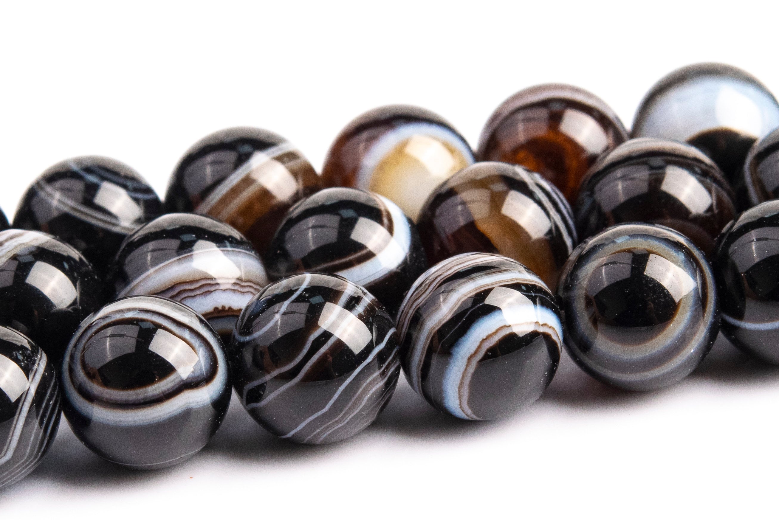 8mm Coffee Striped Agate Beads Grade Aaa Genuine Natural Gemstone Full Strand Round Loose Beads 15" Bulk Lot 1,3,5,10 And 50 (102961-633)