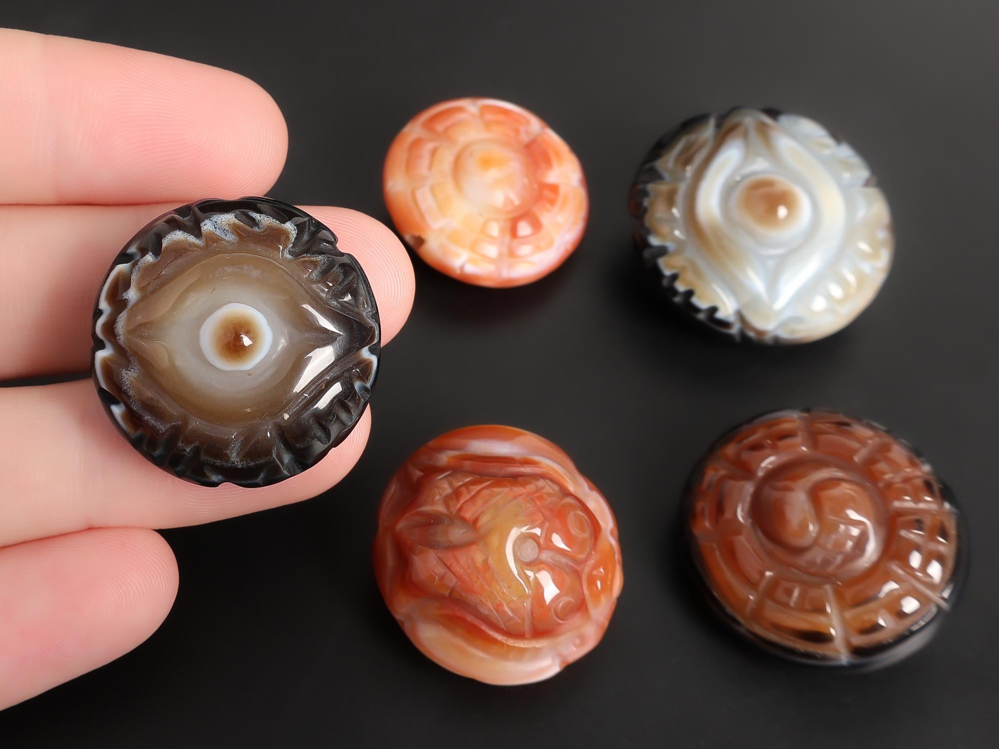 Genuine Natural Orange/black/white Agate Round Pendant Grade Aaa Gemstone Agate Pendant