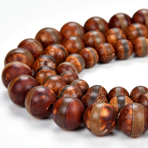 Green Brown Tibetan Dzi Agate Etched Line Ring Mala Antique Boho Beads Gemstone Round 8mm 10mm 12mm Loose Beads Bulk Lot (d518)