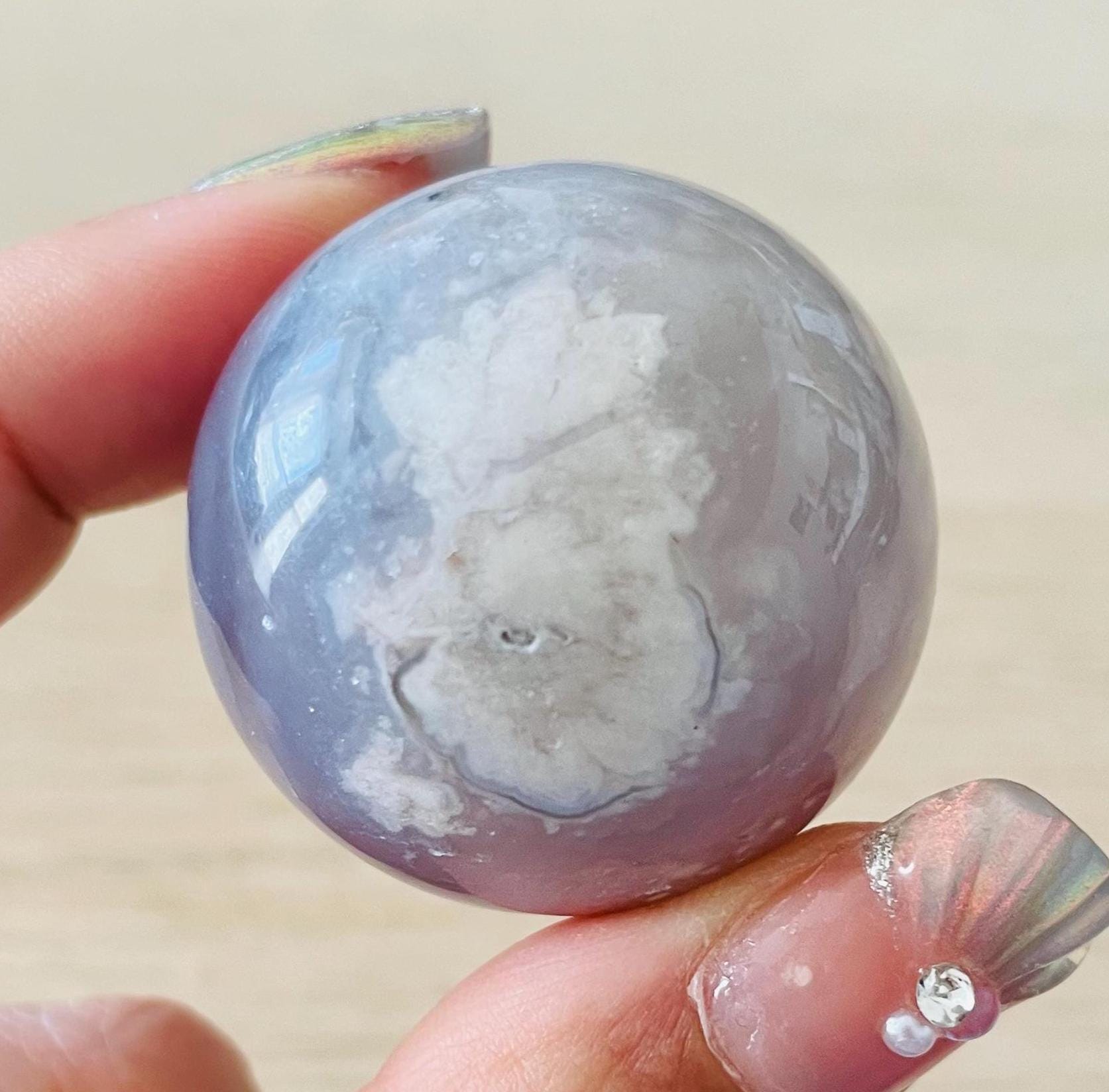 Blue Flower Agate Sphere: Sakura Crystal Ball 65.3g