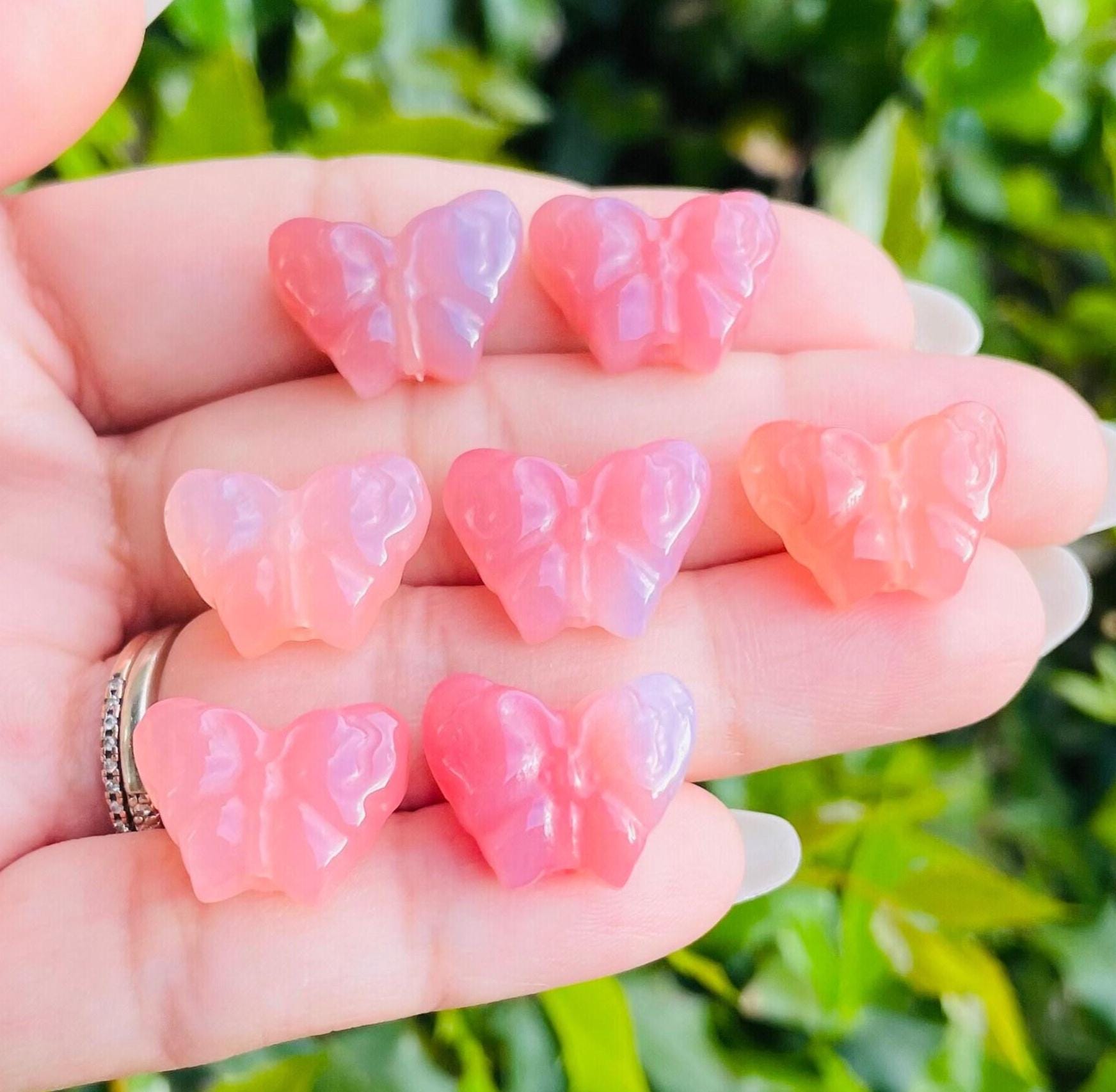 Candy Pink Agate Butterfly Crystal: Red Orange Agate Carved Gemstone Bead (10-16mm) Sichuan, China
