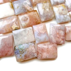 Drilled Flower Agate Bar: Pastel Crystal Carving, Square Gemstone Bead