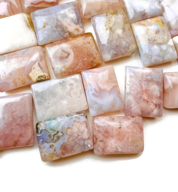 Drilled Flower Agate Bar: Pastel Crystal Carving, Square Gemstone Bead