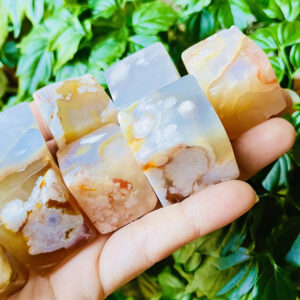 Flower Agate Crystal Cube: Xl Polished Cherry Blossom Stone