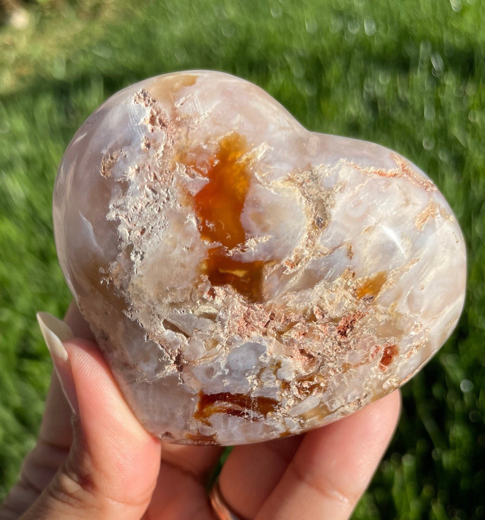 Flower Agate Crystal Heart: Polished Gemstone