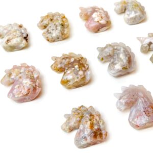Flower Agate Crystal Unicorn: Carved Gemstone Animal Stone