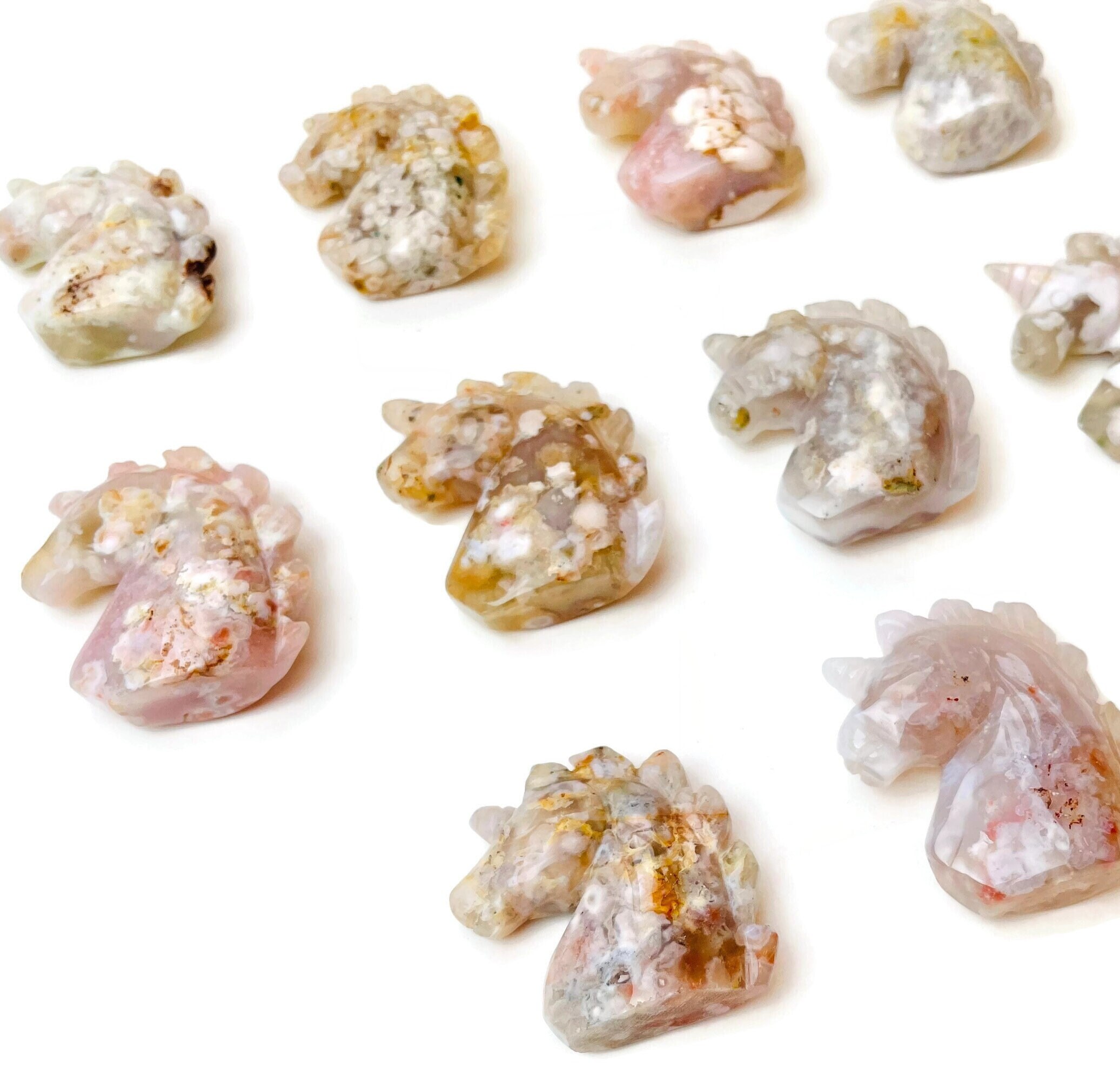 Flower Agate Crystal Unicorn: Carved Gemstone Animal Stone