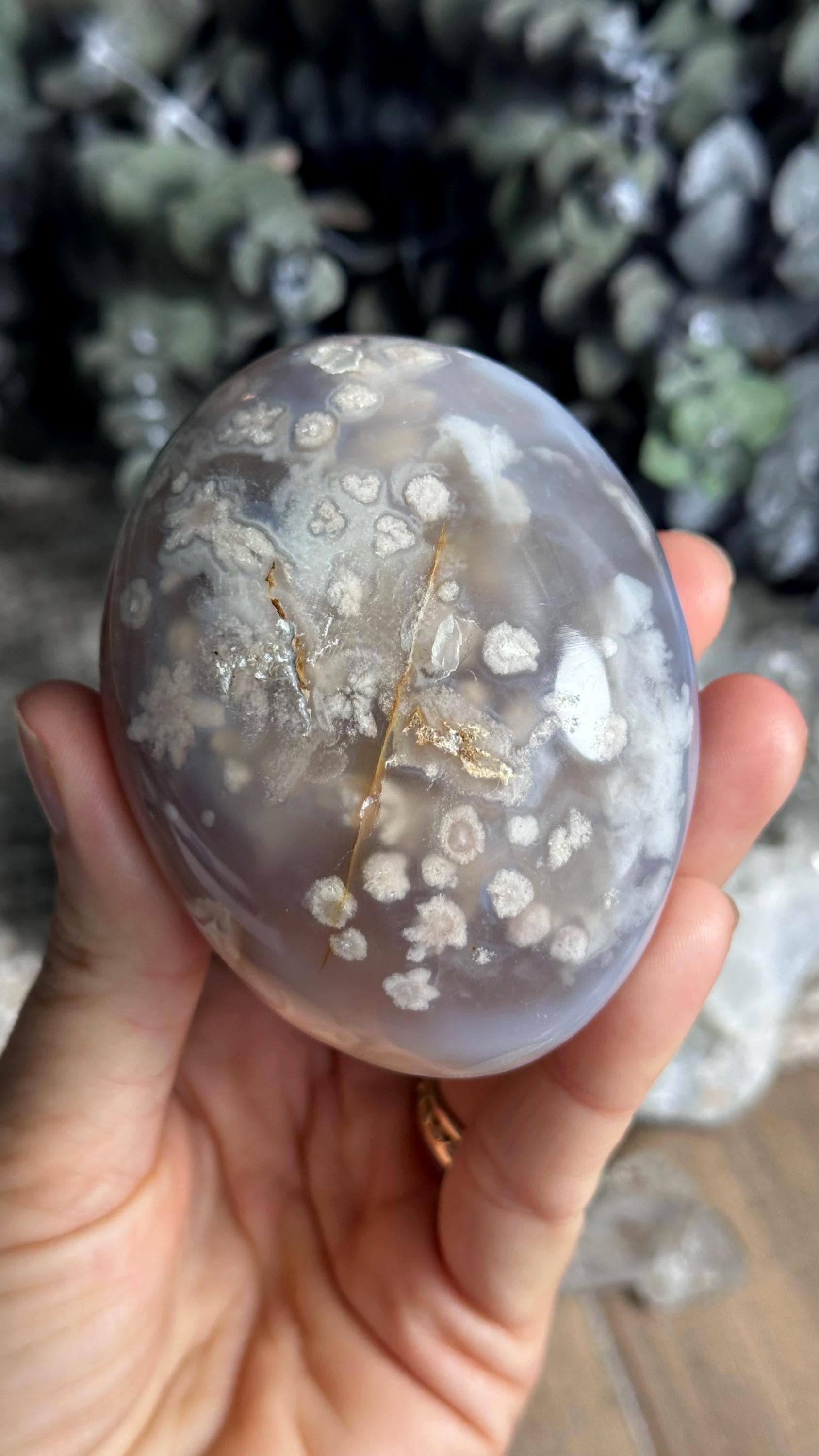 Large Blue Flower Agate Palm Stone, Palmstone