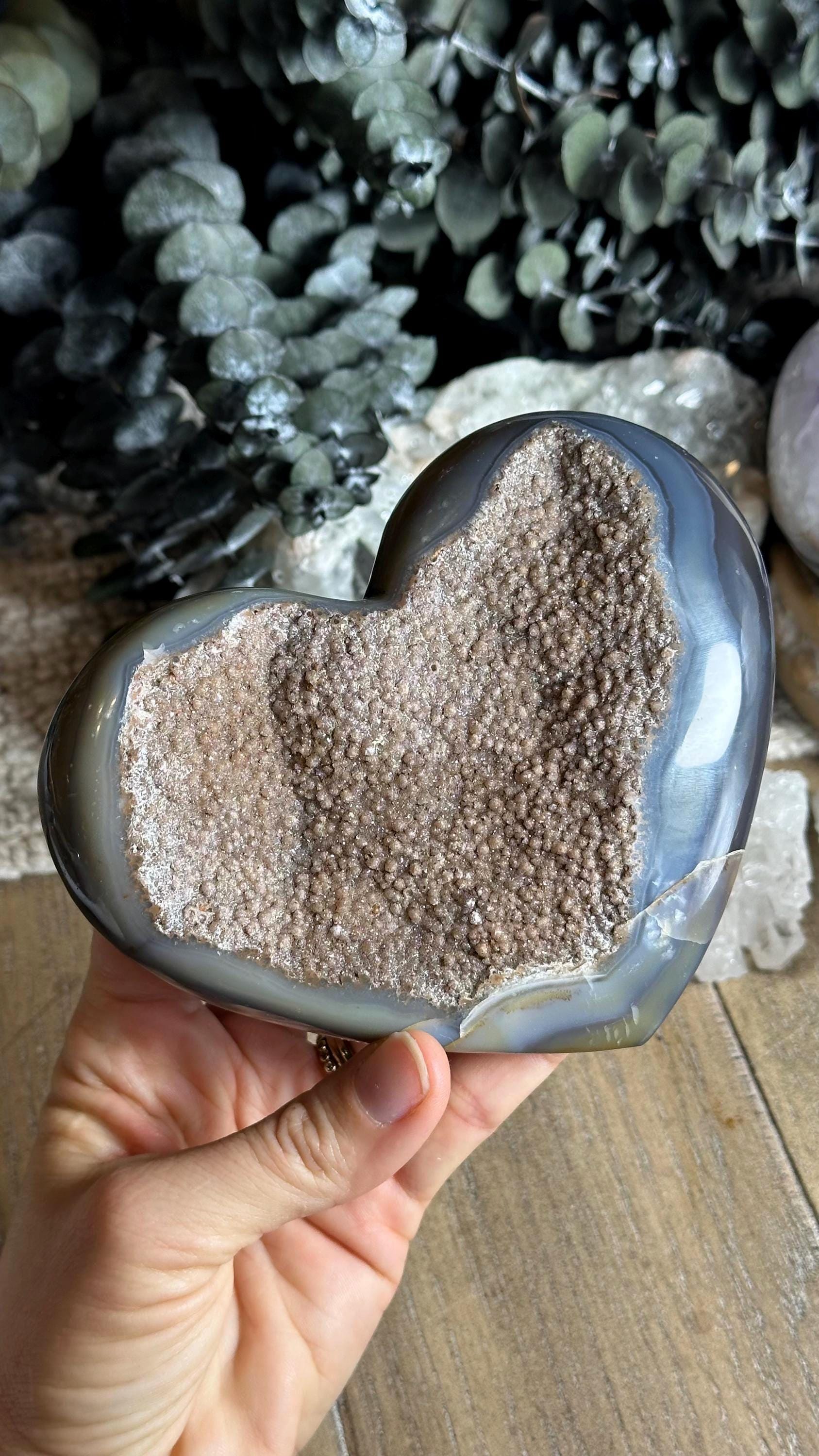 Natural Red Druzy Blue Agate Heart