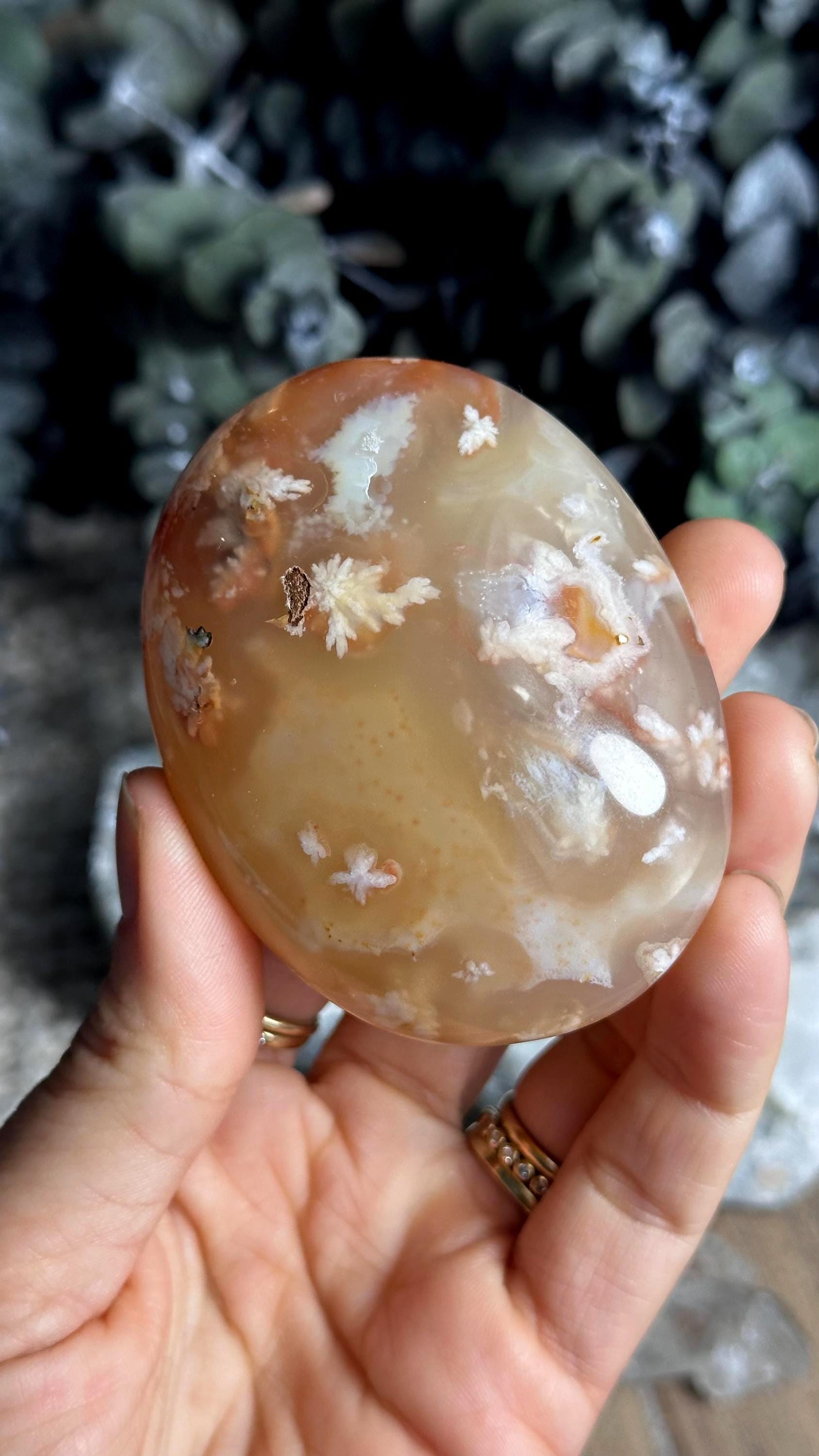 Orange Sunset Flower Agate Palm Stone, Palmstone, Quartzy