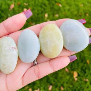 Pastel Green Blue Agate Palm Stone: Polished Crystal Pebble (30-45mm)